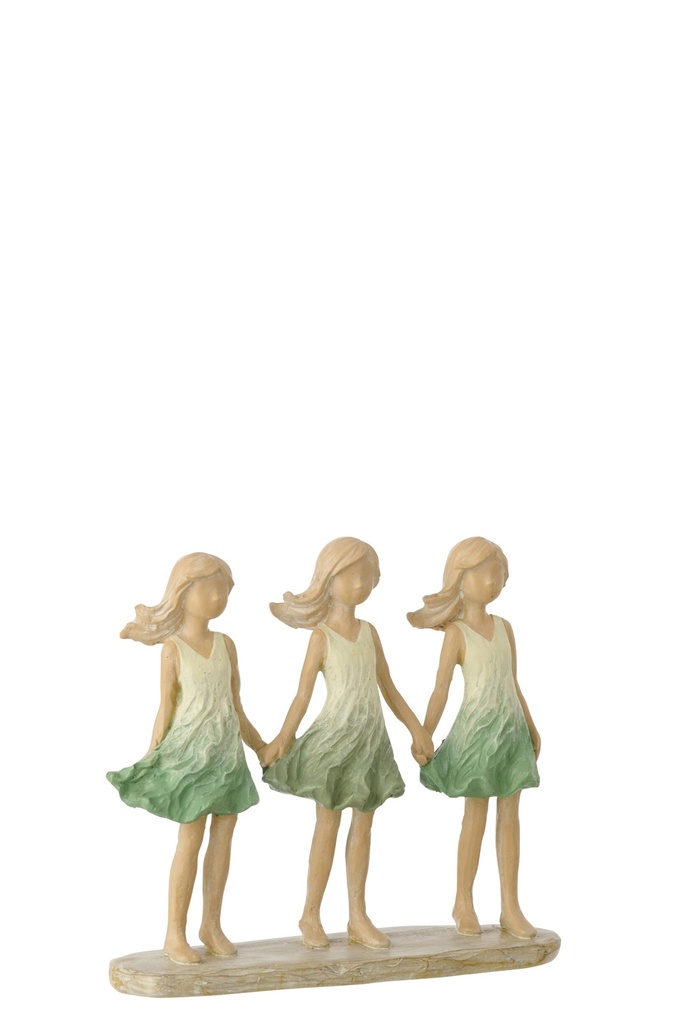 Children Sisters Polyresin Green/Ecru