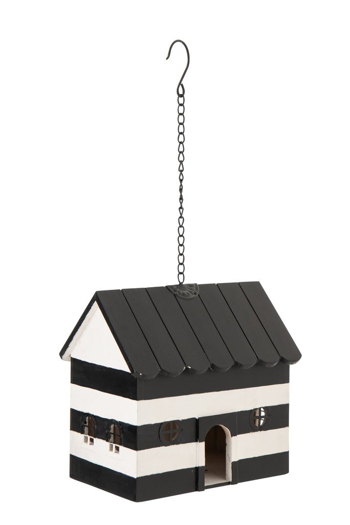 Birdhouse Striped Wood Black/White