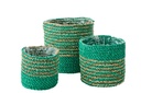 Set Of 3 Flowerpot Striped Raffia