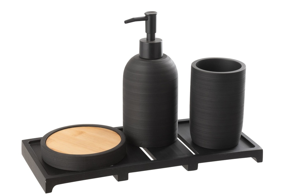 SOAP DISPENSER ON TRAY POLYRESIN BLACK/NATURAL
