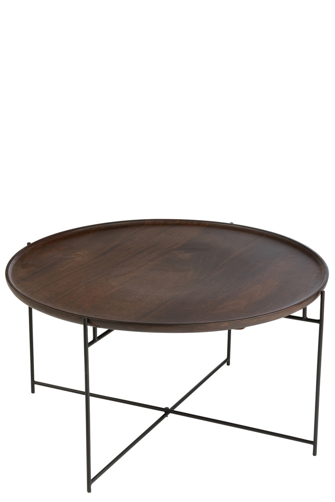 Table ronde en fer/bois de manguier marron/noir