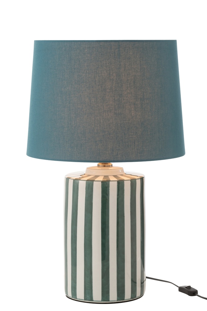 Lampe + Abat-jour Listra Stripes Porcelaine Vert/Blanc