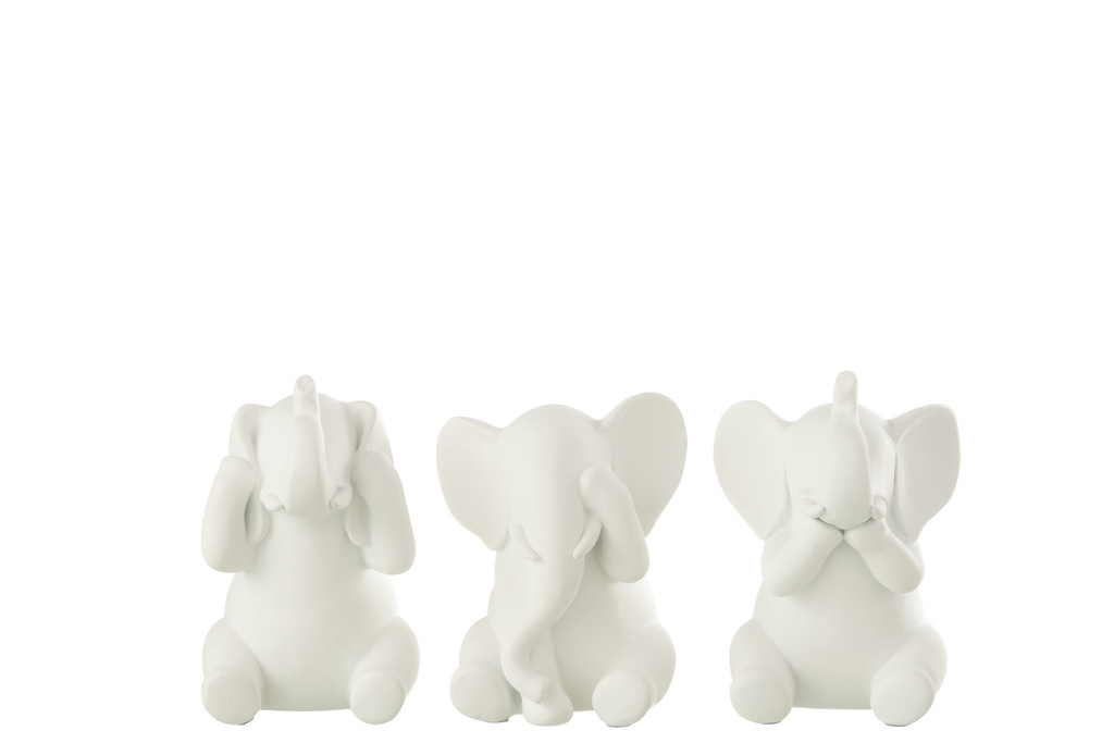 [50736] Elephant See/Hear/Speak Polyresin White Assortment