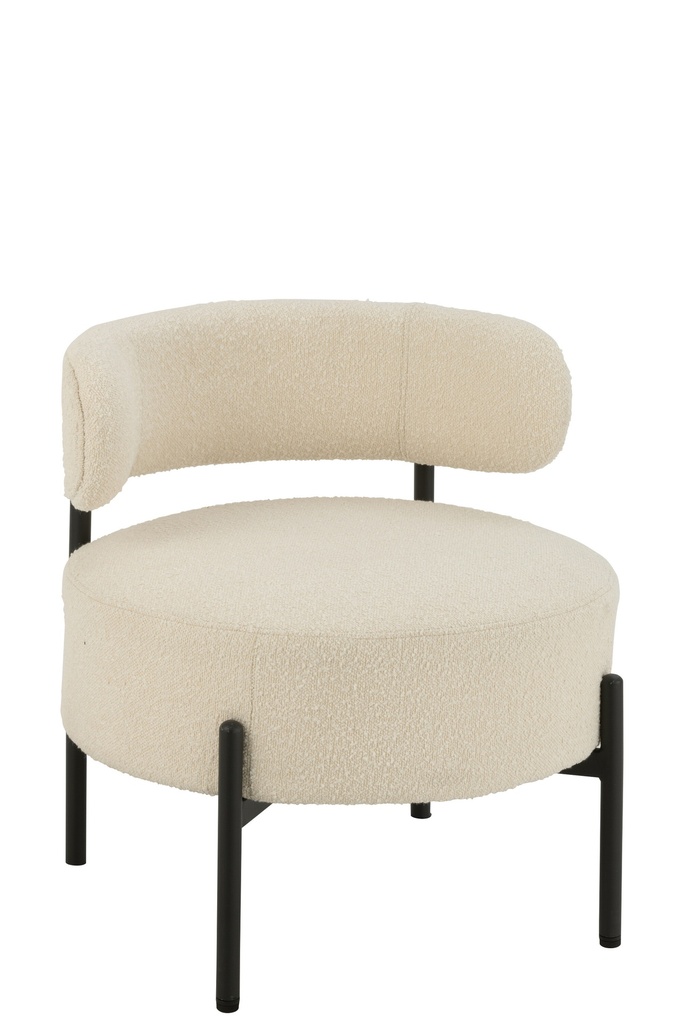 [50853] Fauteuil Lounge Boucle Contreplaqué/Polyester Blanc/Noir