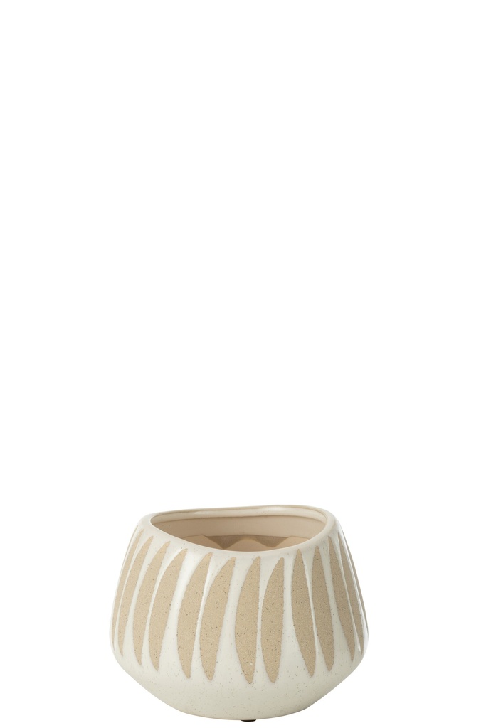 Pot de fleurs Kai en grès beige/blanc petit