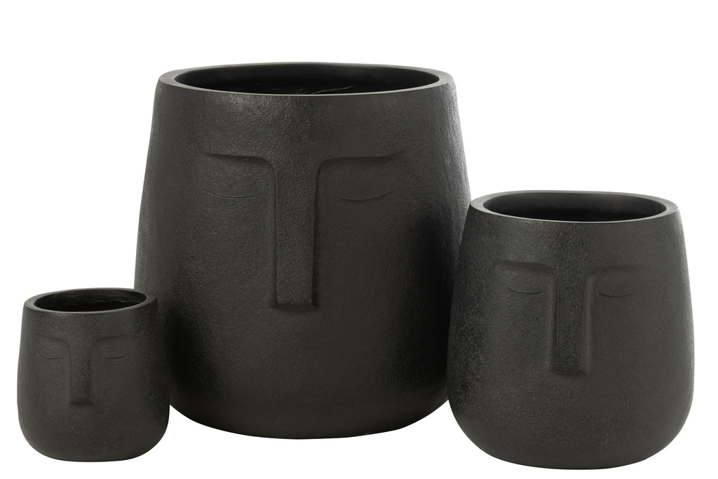 [53158] Set Of 3 Flowerpots Moai Clay