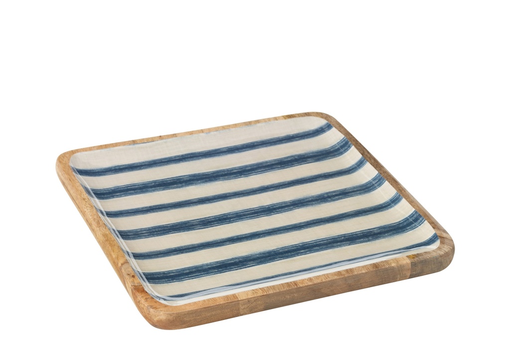 [54868] Platter Square Stripes Mango Wood