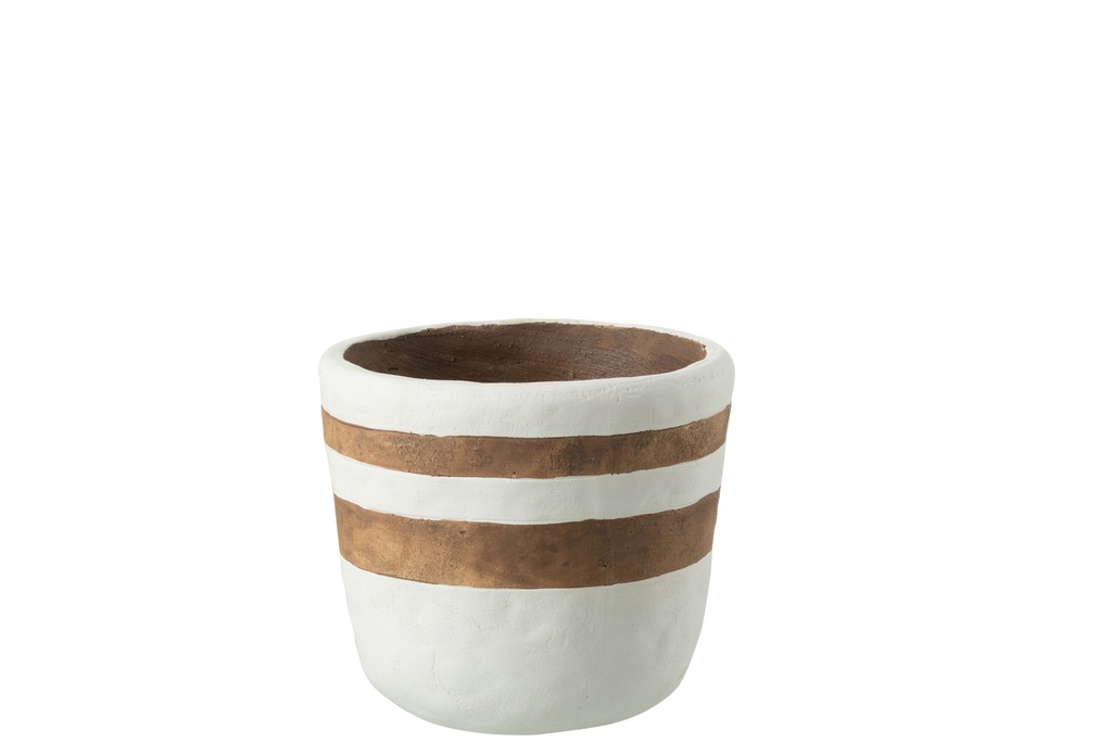 [34274] Flowerpot Kenia Ceramic White/Brown Medium
