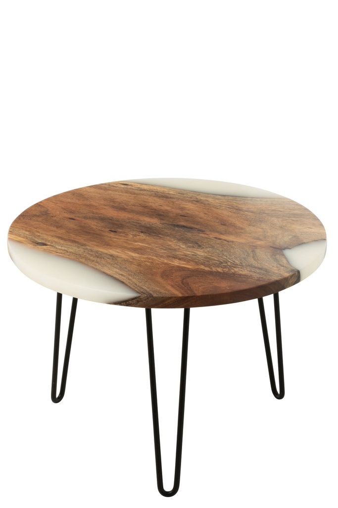 Table d'appoint ronde en bois d'acacia/résine