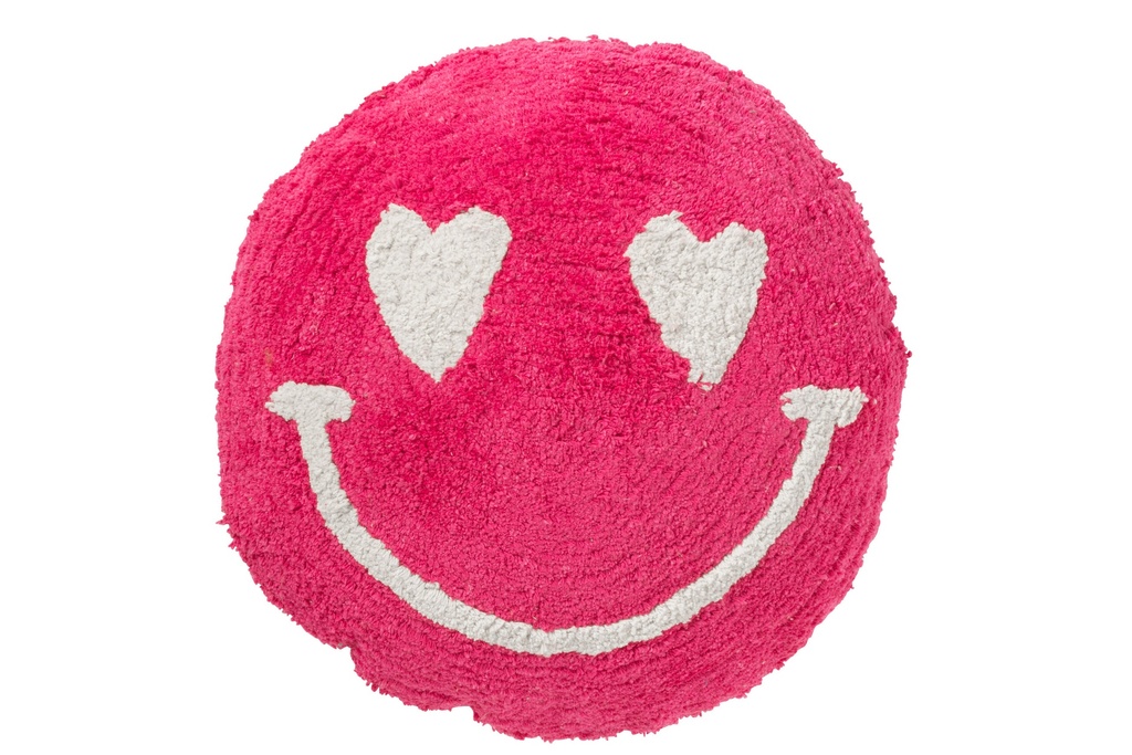 Coussin Smiley Tufté Coton Rose/Blanc