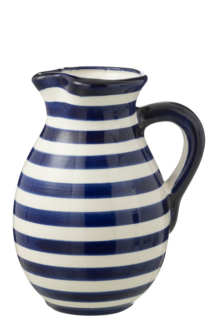 Pitcher Granada Stripes Ceramic White/Cobalto