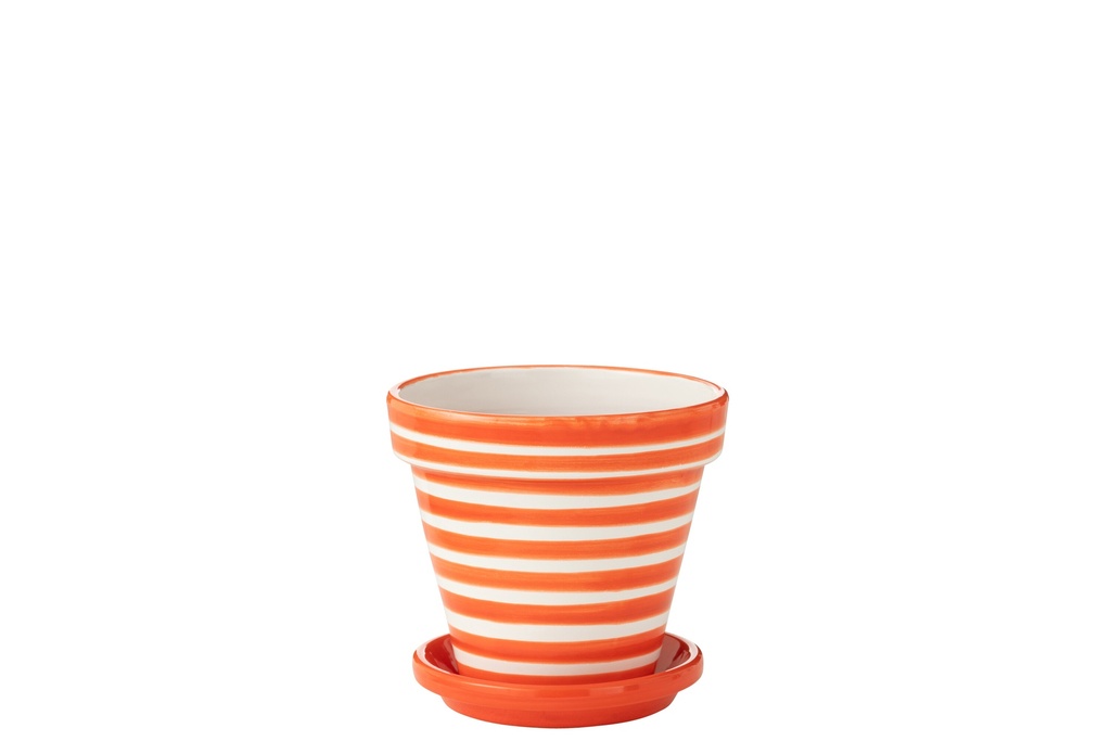 Flowerpot+Plate Granada Stripes Handmade/Handpainted Ceramic