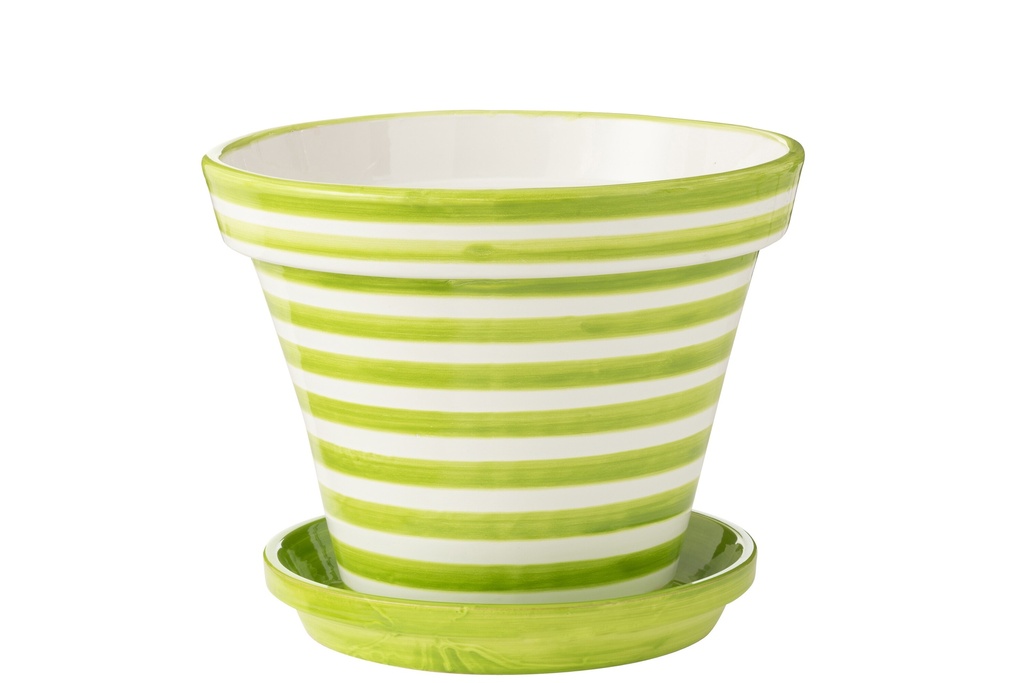 Pot de fleurs + assiette Granada Stripes en céramique fait main/peint à la main
