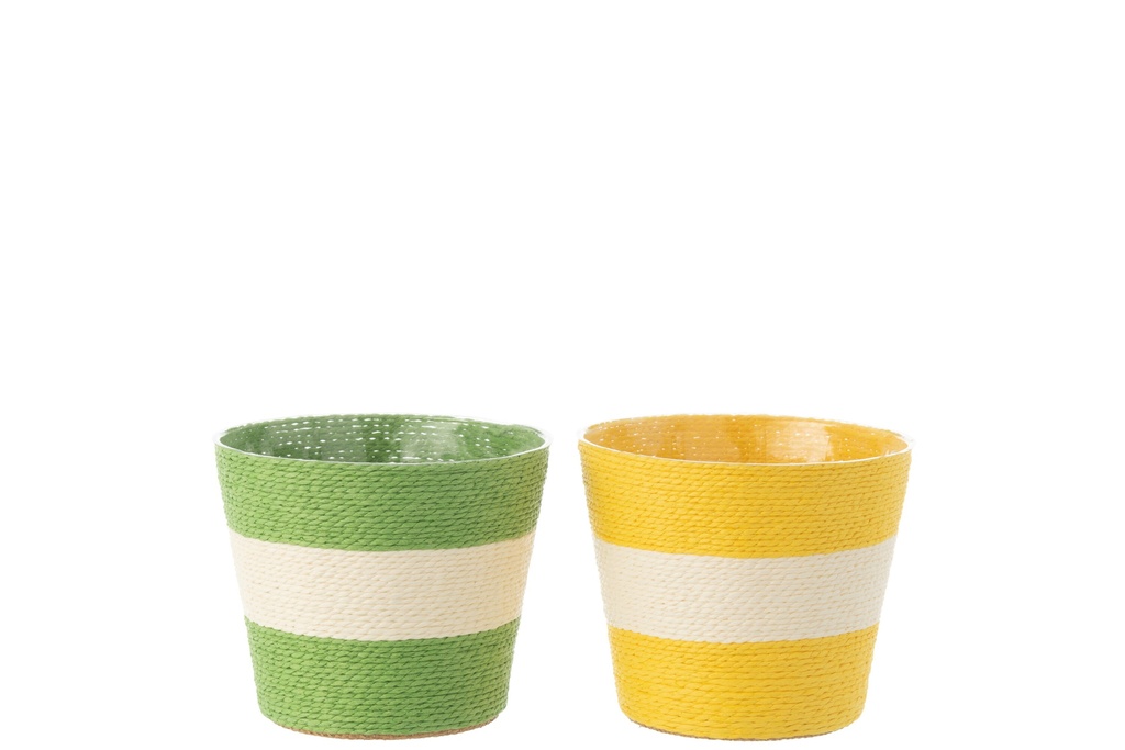 Cordes pour pots de fleurs à rayures en papier/PET jaune/vert