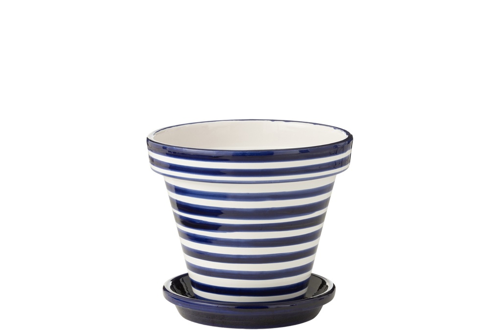 Flowerpot+Plate Granada Stripes Handmade/Handpainted Ceramic