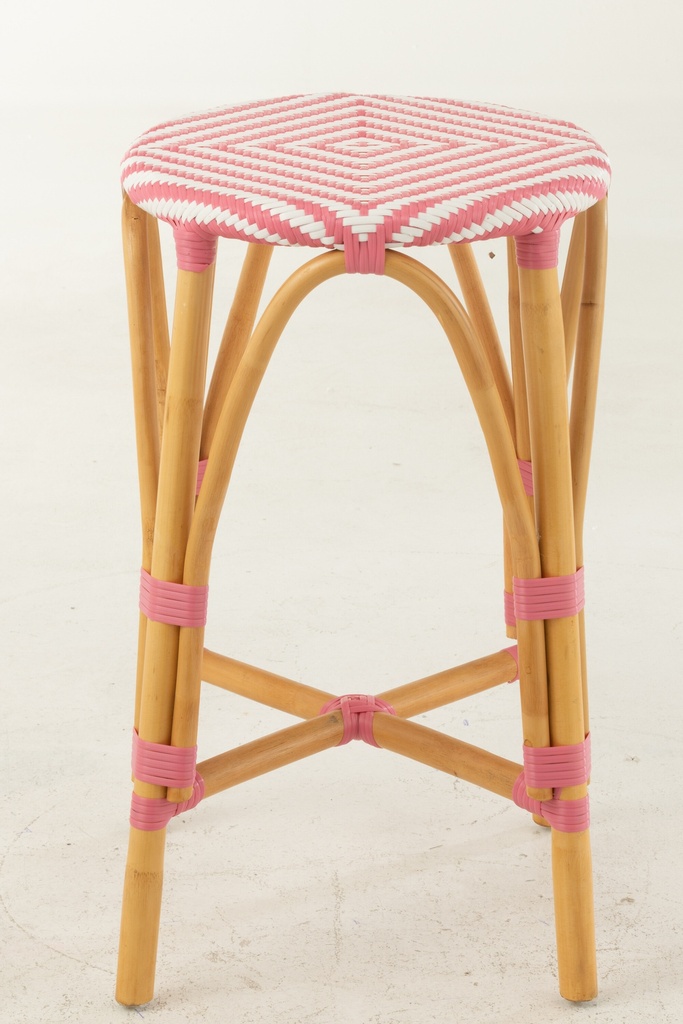Tabouret en rotin rose grand