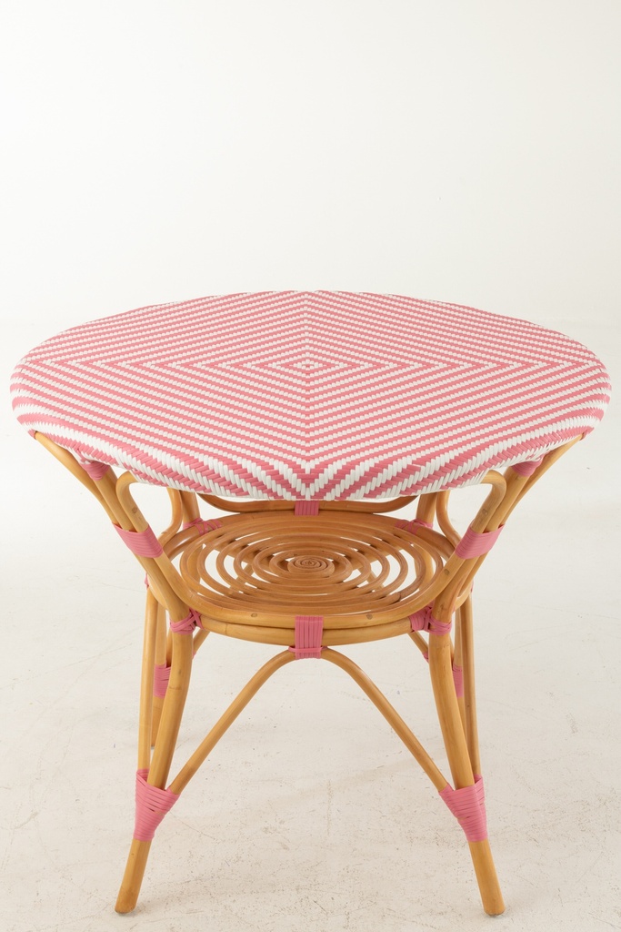Table à manger en rotin rose/blanc