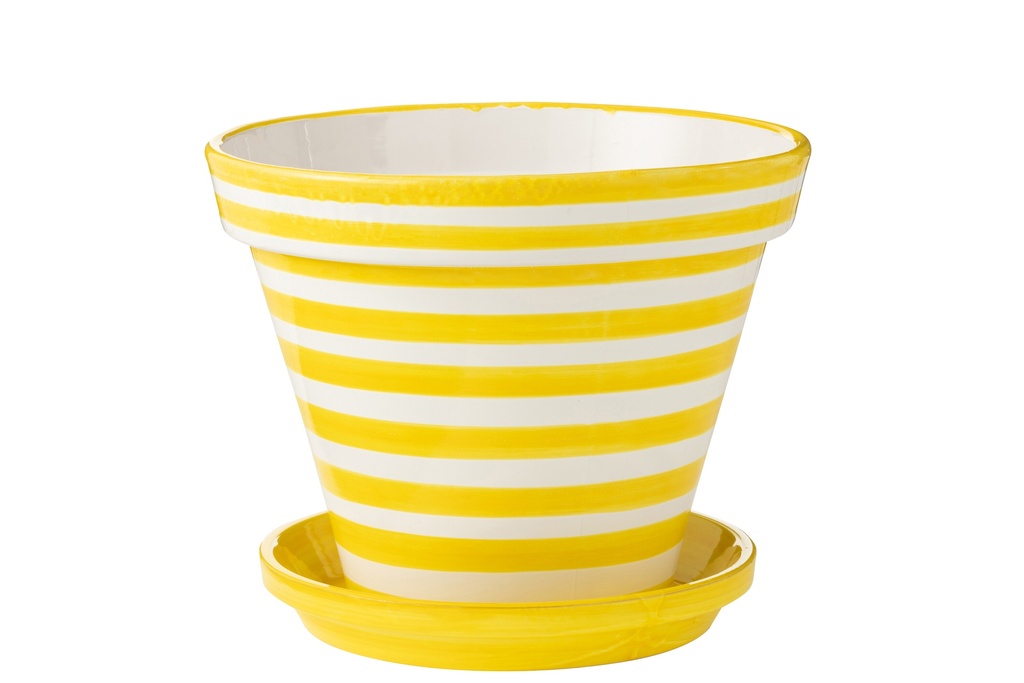 Flowerpot+Plate Granada Stripes Handmade/Handpainted Ceramic