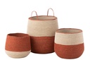Lot de 3 paniers en jonc de mer naturel/terre cuite