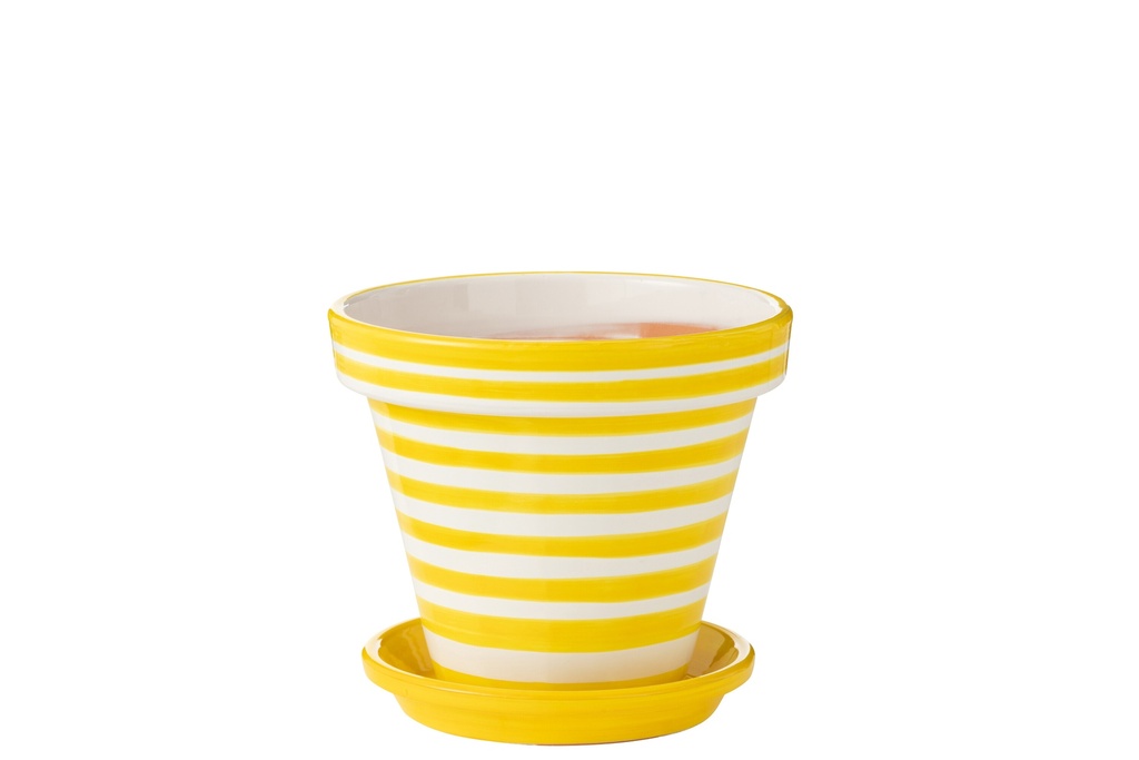 Pot de fleurs + assiette Granada Stripes en céramique fait main/peint à la main