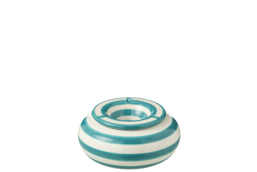 Ashtray Granada Stripes Ceramic White/Aqua