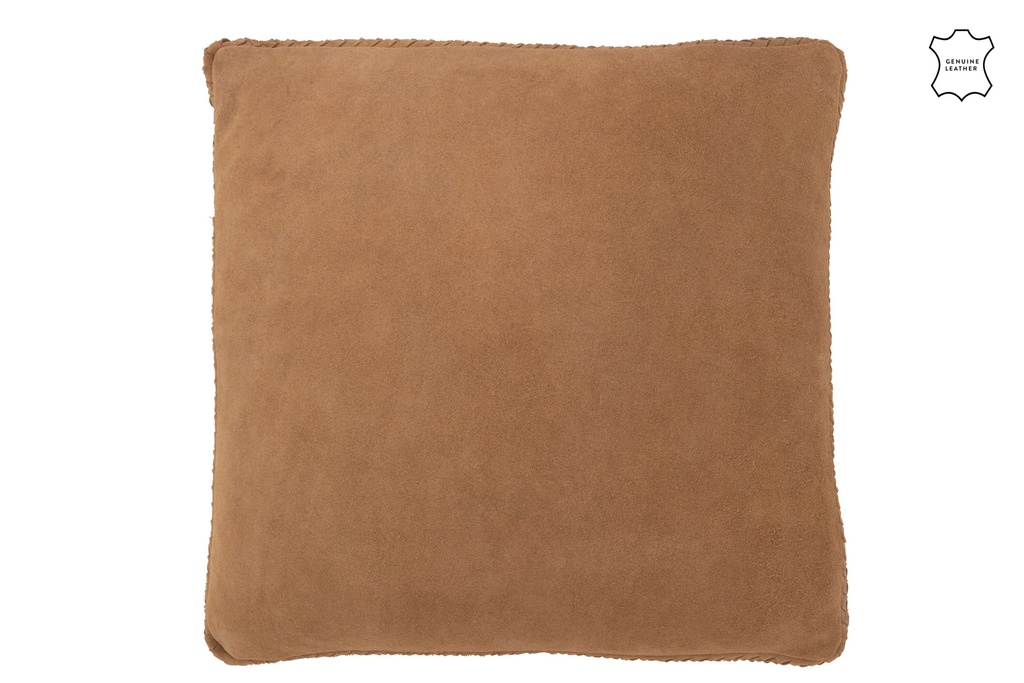 Coussin en cuir tressé Camel