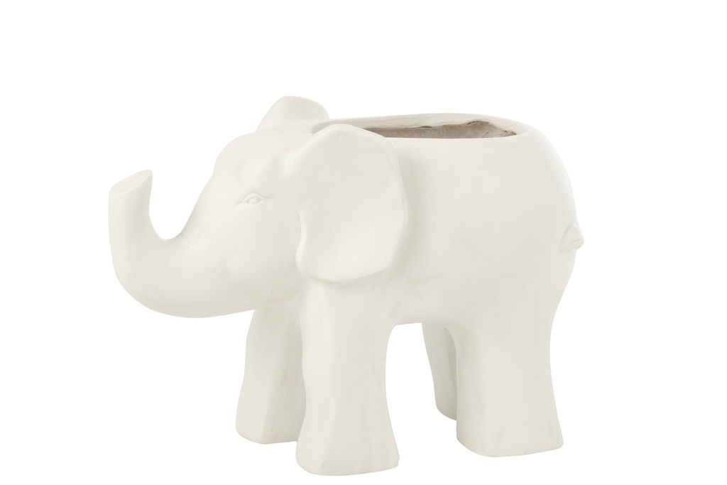 Flowerpot Elephant Clay White