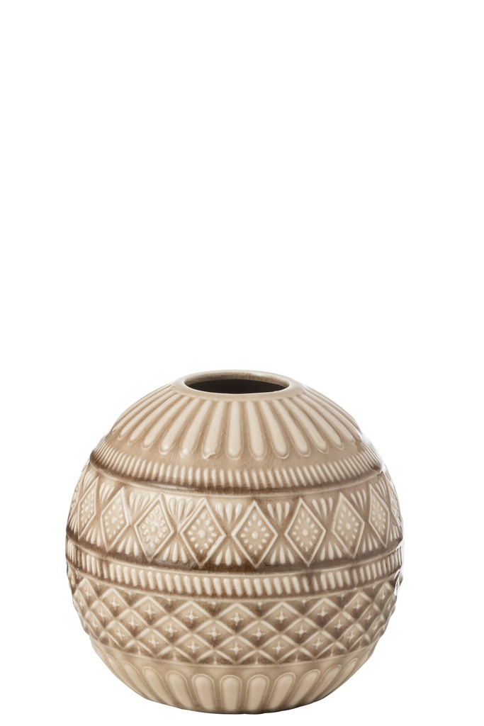 Vase Boule Ethnique Porcelaine Beige