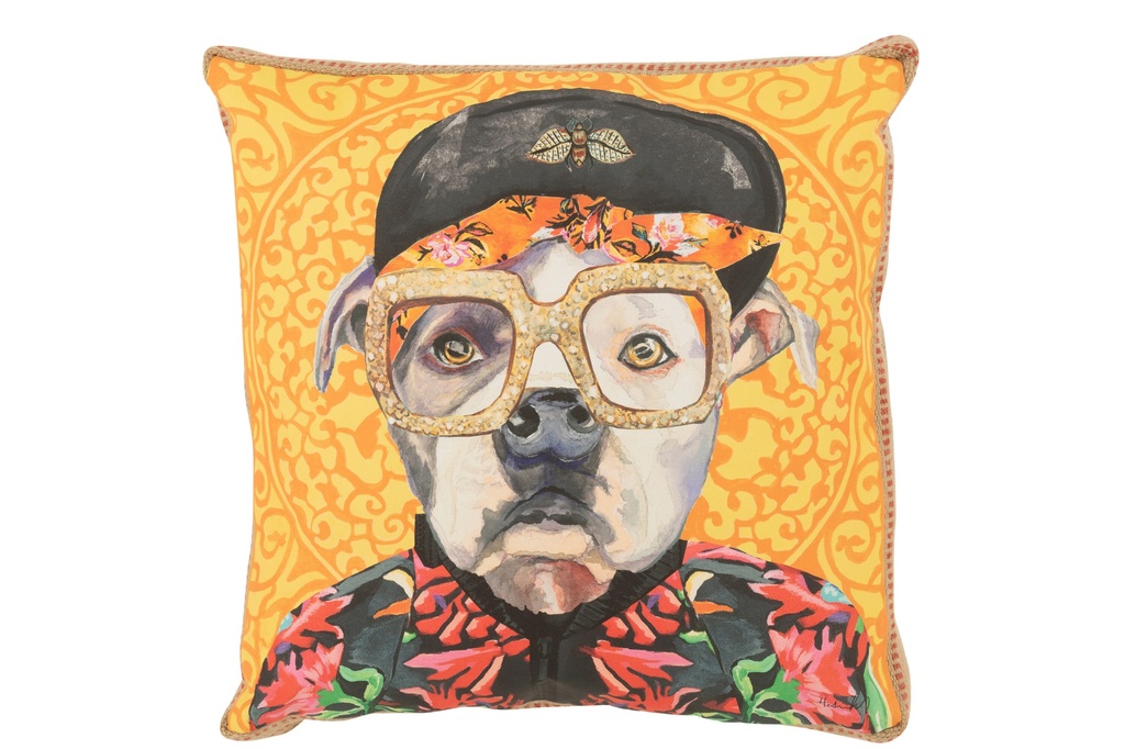 Oreiller Chien Popart Mélange Polyester/Lin