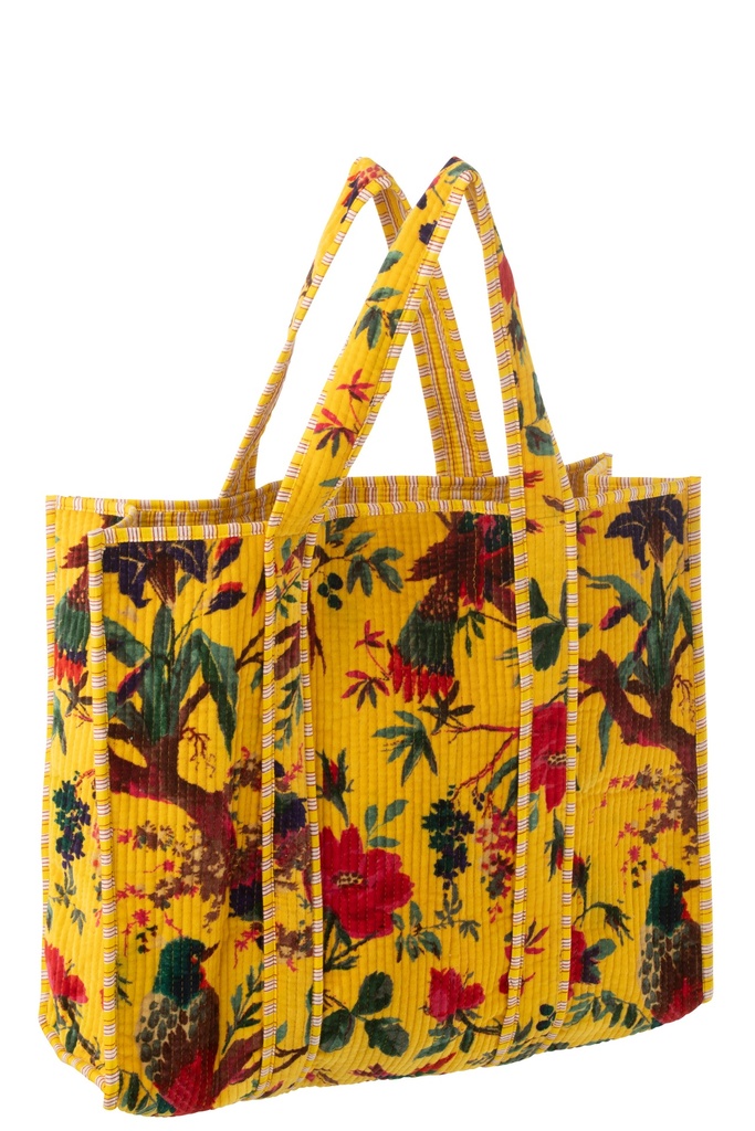 Sac fourre-tout Oiseaux/Fleurs en velours de coton