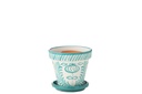 Flowerpot+Plate Granada Handmade/Handpainted Ceramic Aqua/White