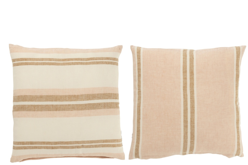 Coussin Rayures Lin Rose Clair/Blanc/Beige
