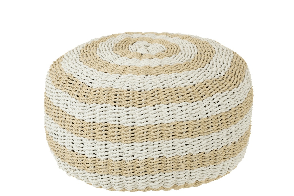 Pouf Rond Rayures Plastique Tissé