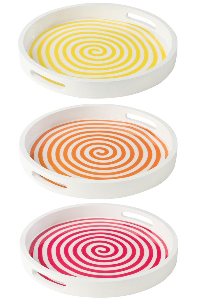 Plateau rond en bois de manguier rose/orange/jaune
