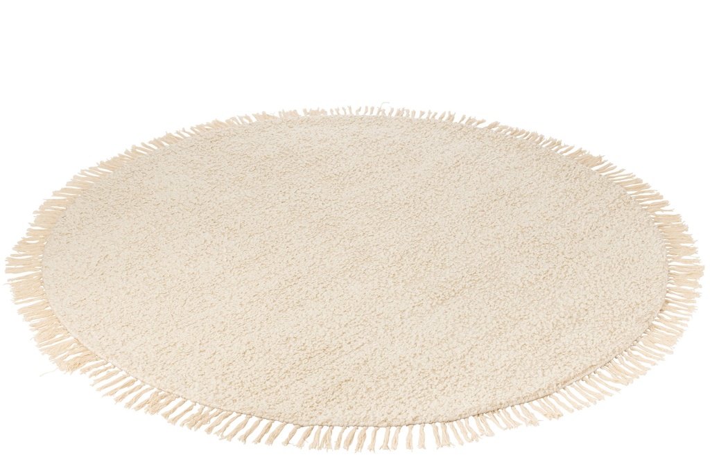 Tapis rond + franges coton/polyester crème