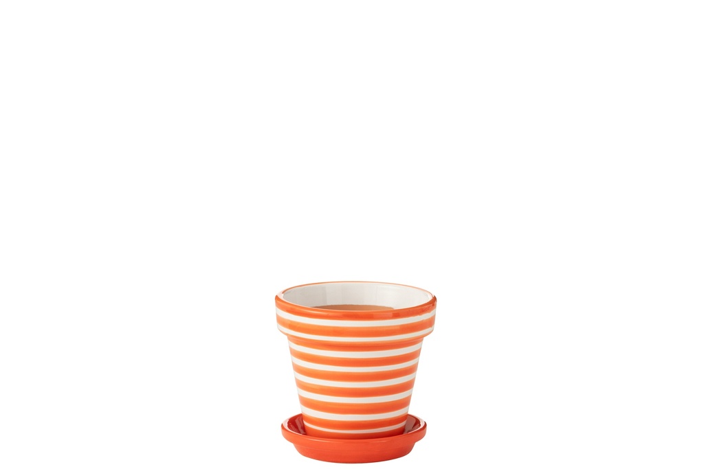 Flowerpot+Plate Granada Stripes Handmade/Handpainted Ceramic