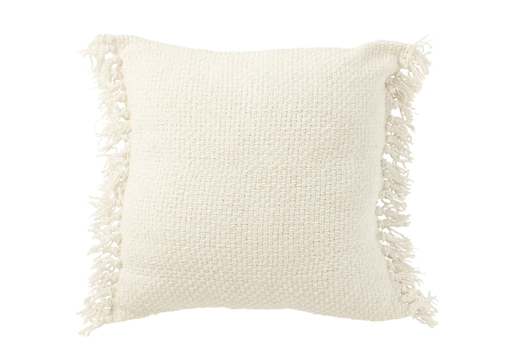 Cushion Woven+Fringes Viscose/Cotton White