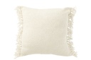 Coussin tissé + franges viscose/coton blanc