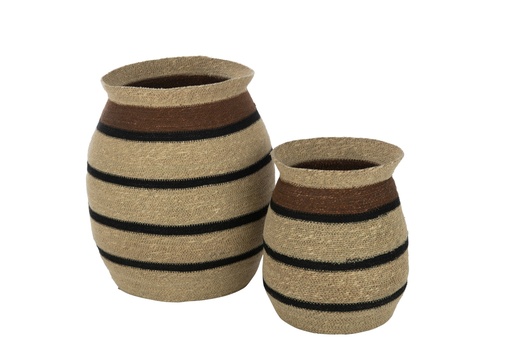 [31081] Set Of 2 Baskets Round Striped