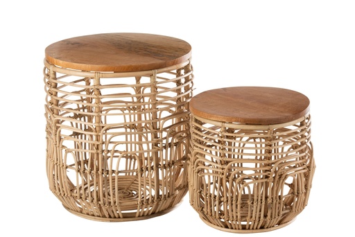 [20775] Set Of 2 Sidetables Ellen Rattan