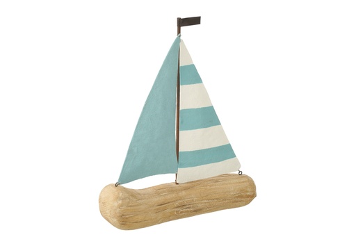 Sailboat Paulownia Wood Natural/Light Blue