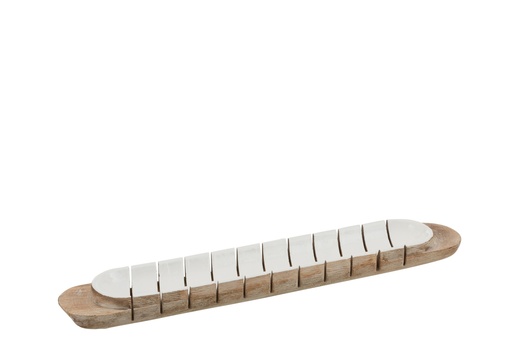 [1622] Platter Stripes Mango Wood White