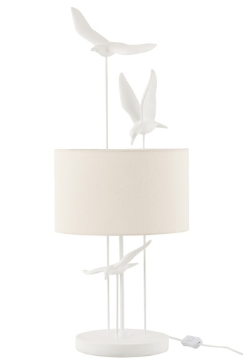 [40311] Lamp Table Birds Poly White/Beige