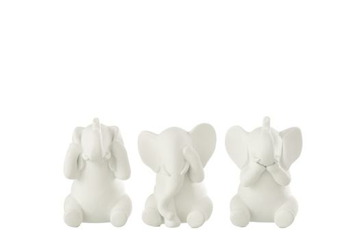 [50736] Elephant See/Hear/Speak Polyresin White Assortment