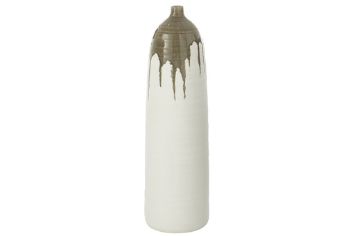 [53349] Vase Olea Bouteille Vert Olive/Blanc