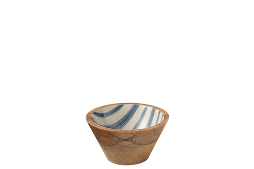 [54861] Bowl Stripes Mango Wood Blue/White