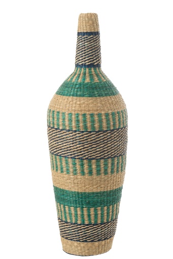[51864] Vase Ninon Stripes Seagrass Natural/Azure/Dark